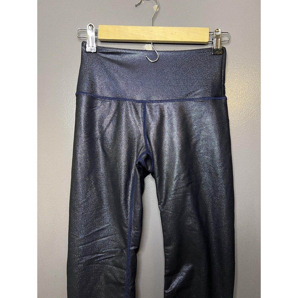 Zyia Active Leggings Womens 2 Blue Ankle Yoga Pants Shiny Metallic Stretch
